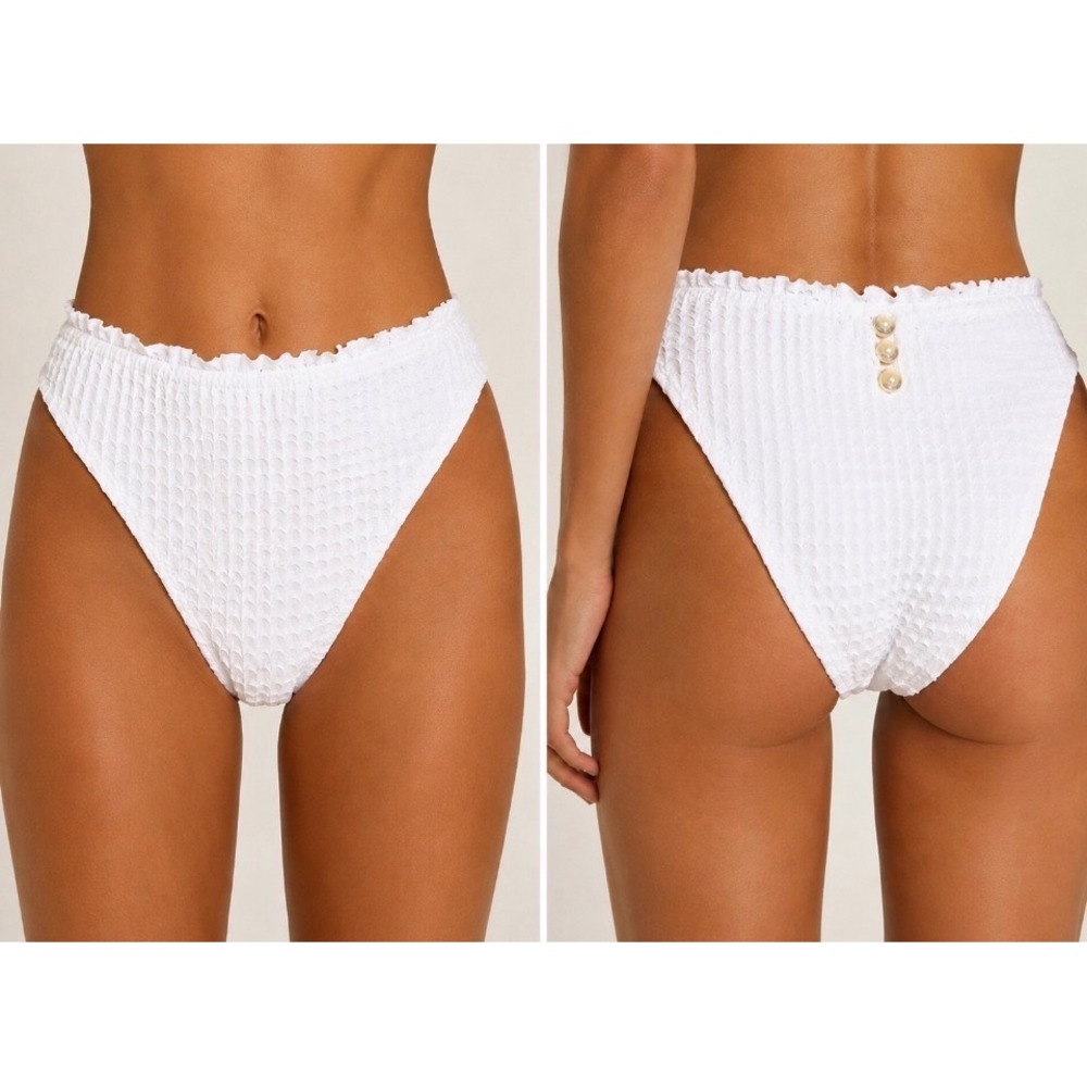 VIX Paula Hermanny White Textured High Waist Brazilian Bikini Bottom XS NWT Swim